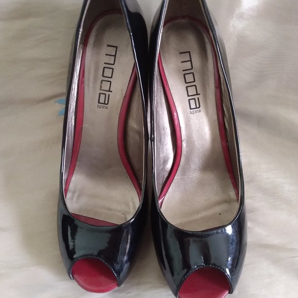 MODA SPANA women Shoes faux Patent Leather Black/Red/Gray Size8.5M Platform Heel - Picture 6 of 8